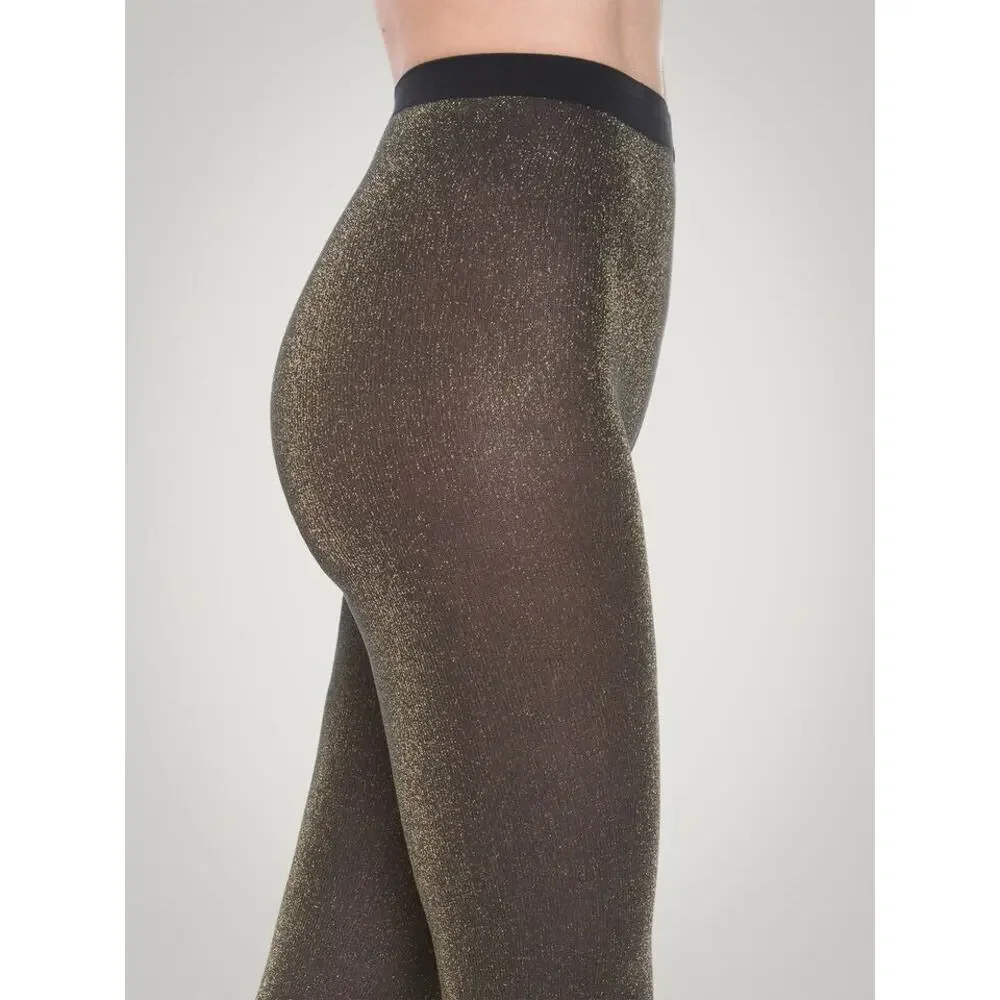 Wolford Black Gold Shimmer‎ Glitter Tights Size XS Stardust Opaque Lurex